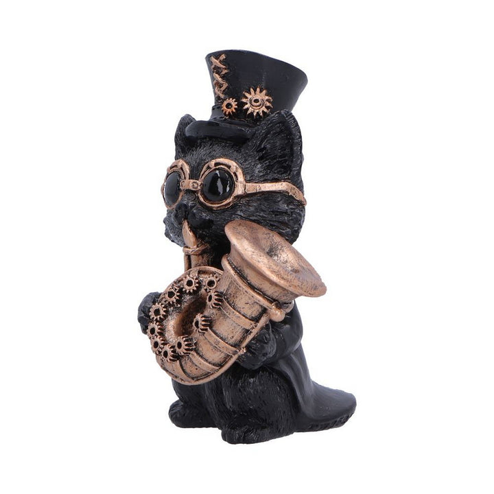 Steampunk Black Cat Playing Horn Figurine 10cm U7605B26