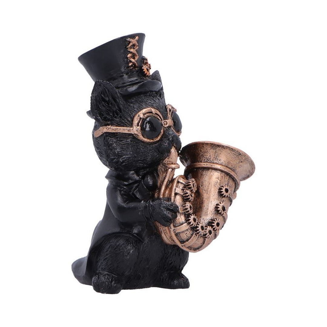 Steampunk Black Cat Playing Horn Figurine 10cm U7605B26