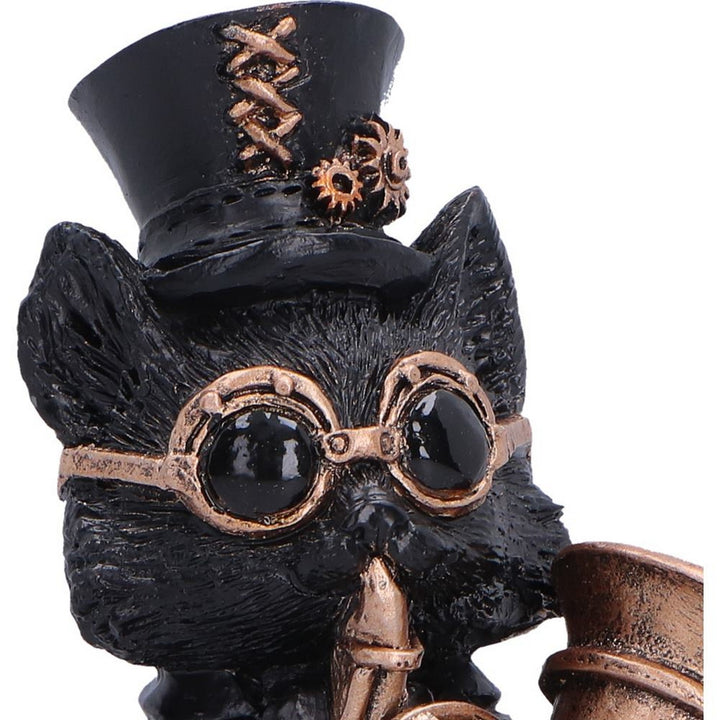 Steampunk Black Cat Playing Horn Figurine 10cm U7605B26