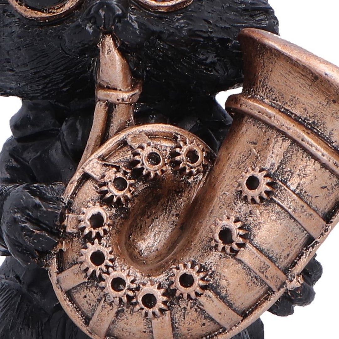 Steampunk Black Cat Playing Horn Figurine 10cm U7605B26