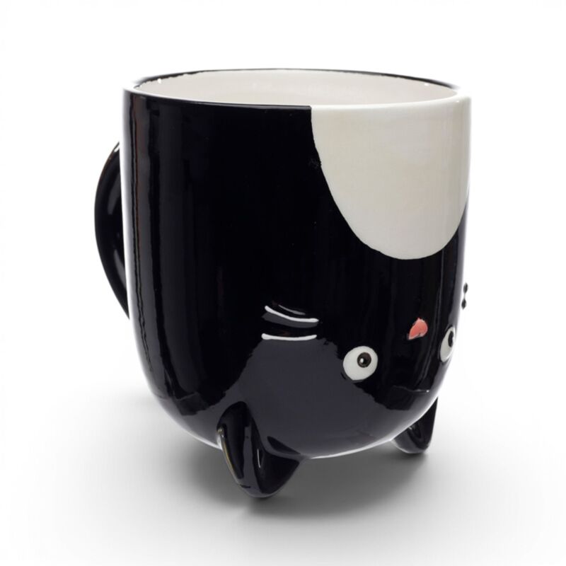 Feline Fine Black Cat Upside Down Ceramic Shaped Mug UMUG02