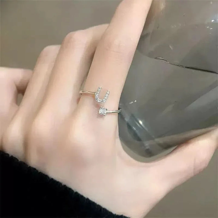 Diamond Initial Letter Silver Ring
