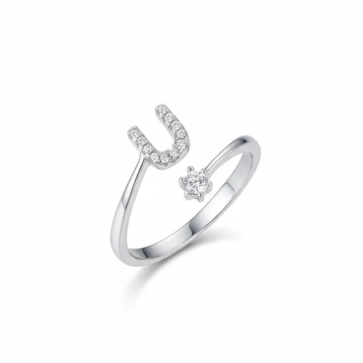 Diamond Initial Letter Silver Ring
