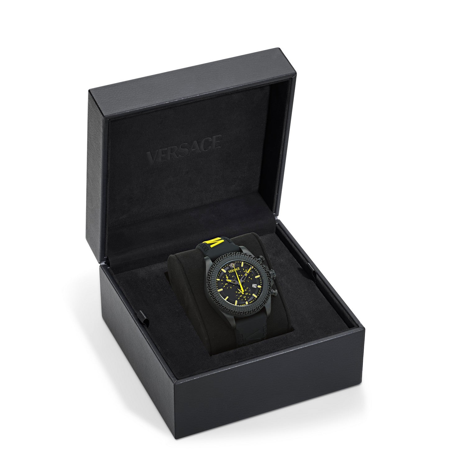 Versace Men’s Fornax Chronograph 43 mm Black Dial Sporty Quartz Watch VE0W00225