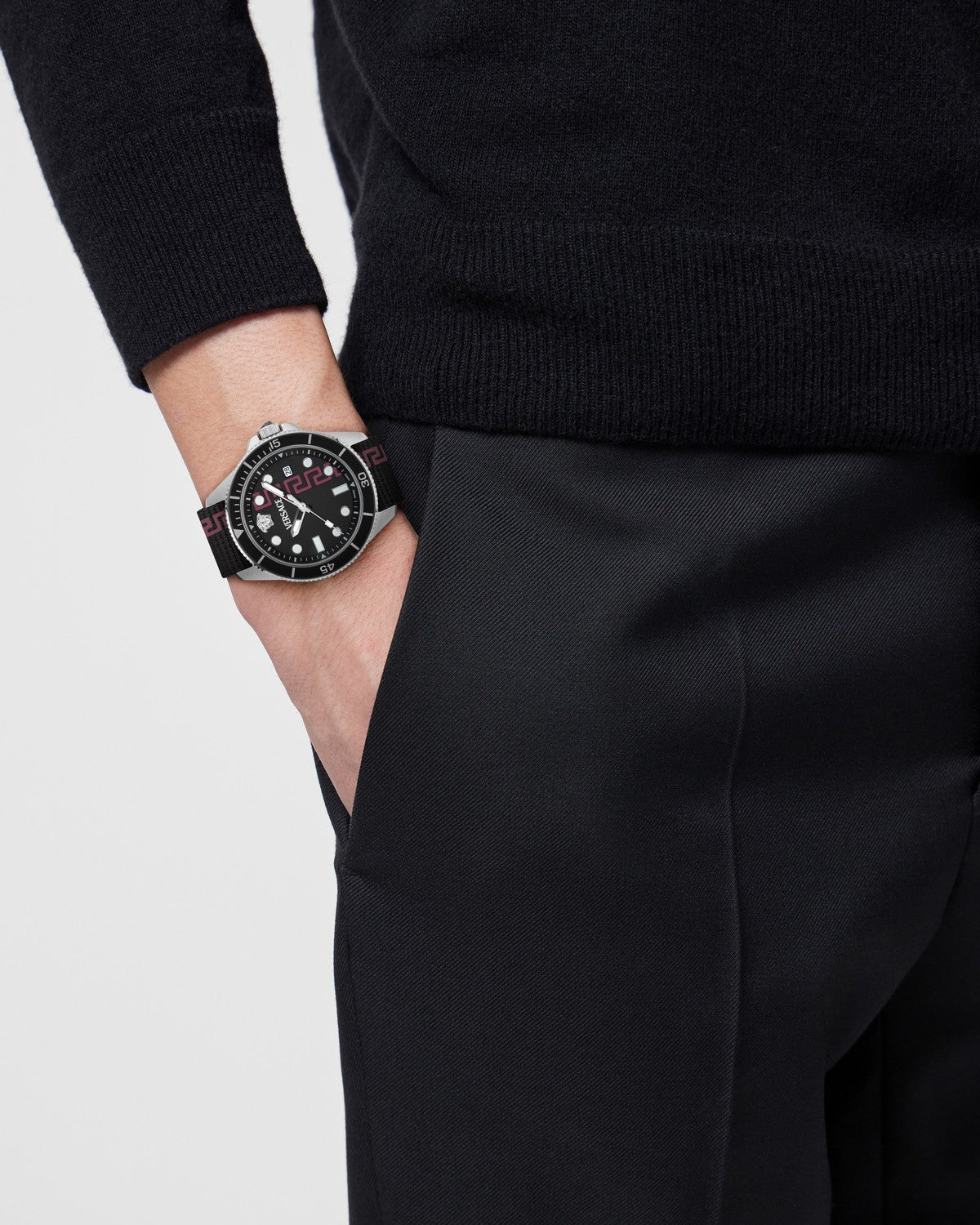 Versace Men’s Greca Force 42 mm Black Dial NATO Strap Watch VE5J00126
