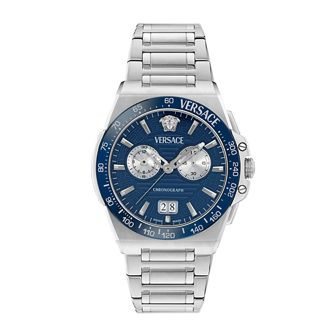 Versace Men’s Greca Reaction 43 mm Blue Dial Bracelet Watch VE5N00326