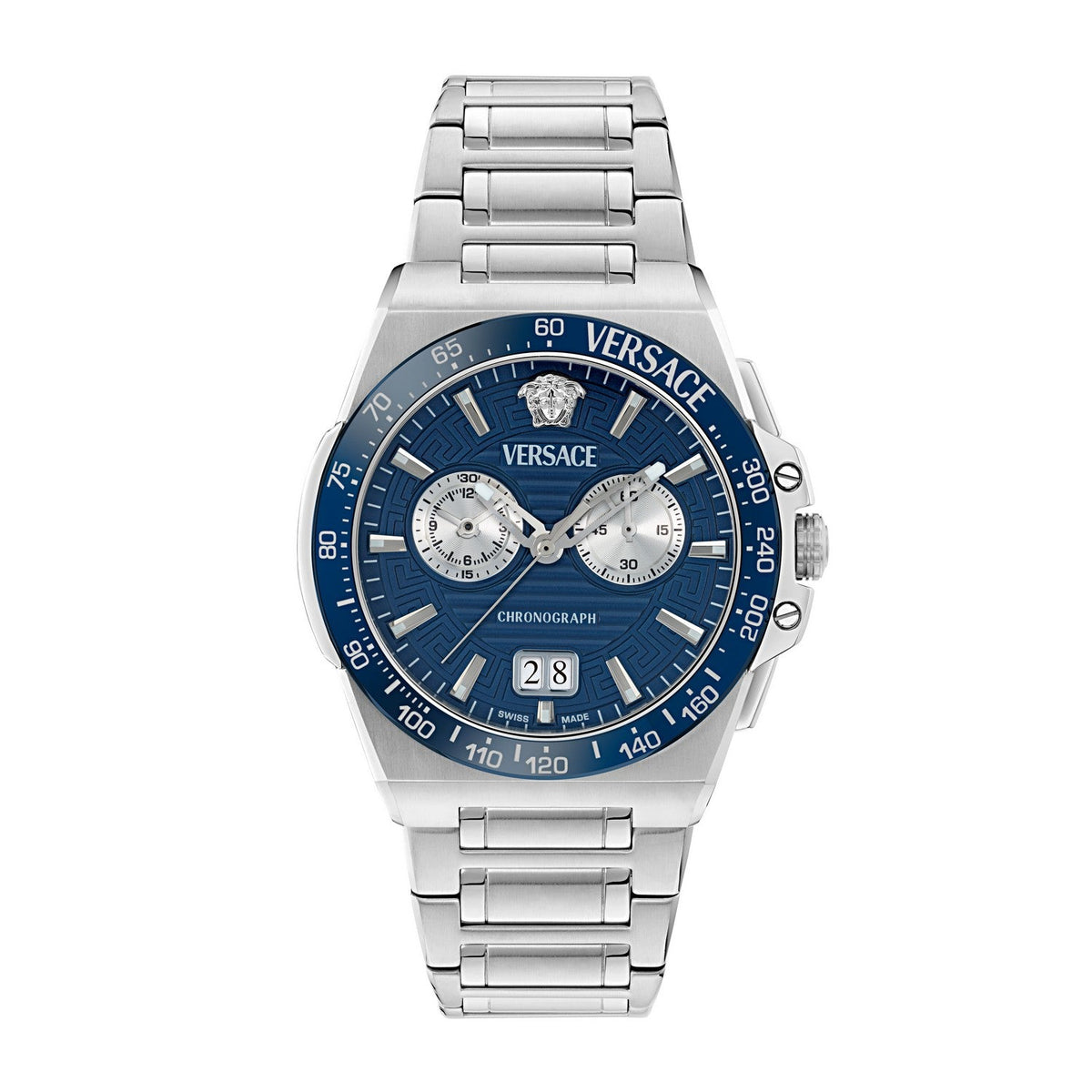 Versace Men’s Greca Reaction 43 mm Blue Dial Bracelet Watch VE5N00326