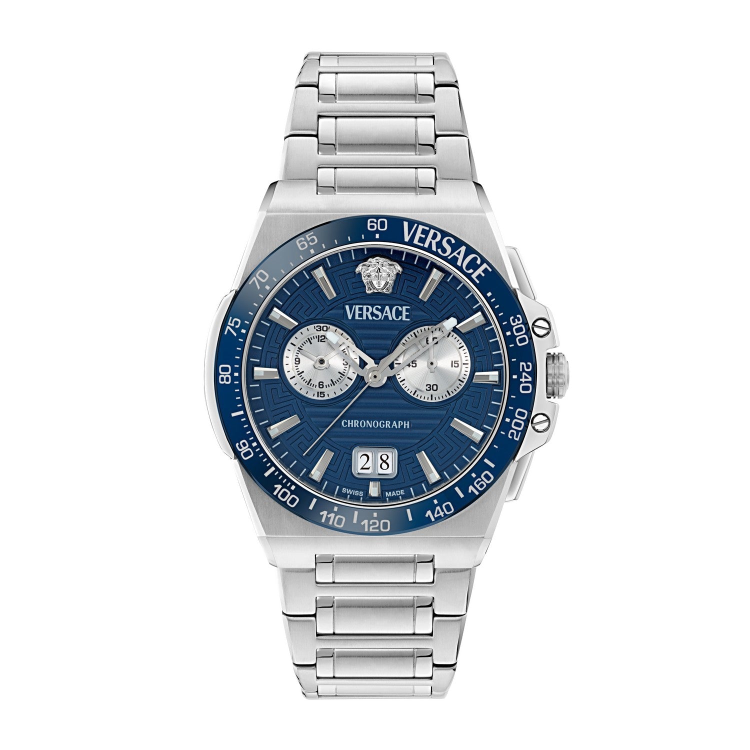 Versace Men’s Greca Reaction 43 mm Blue Dial Bracelet Watch VE5N00326