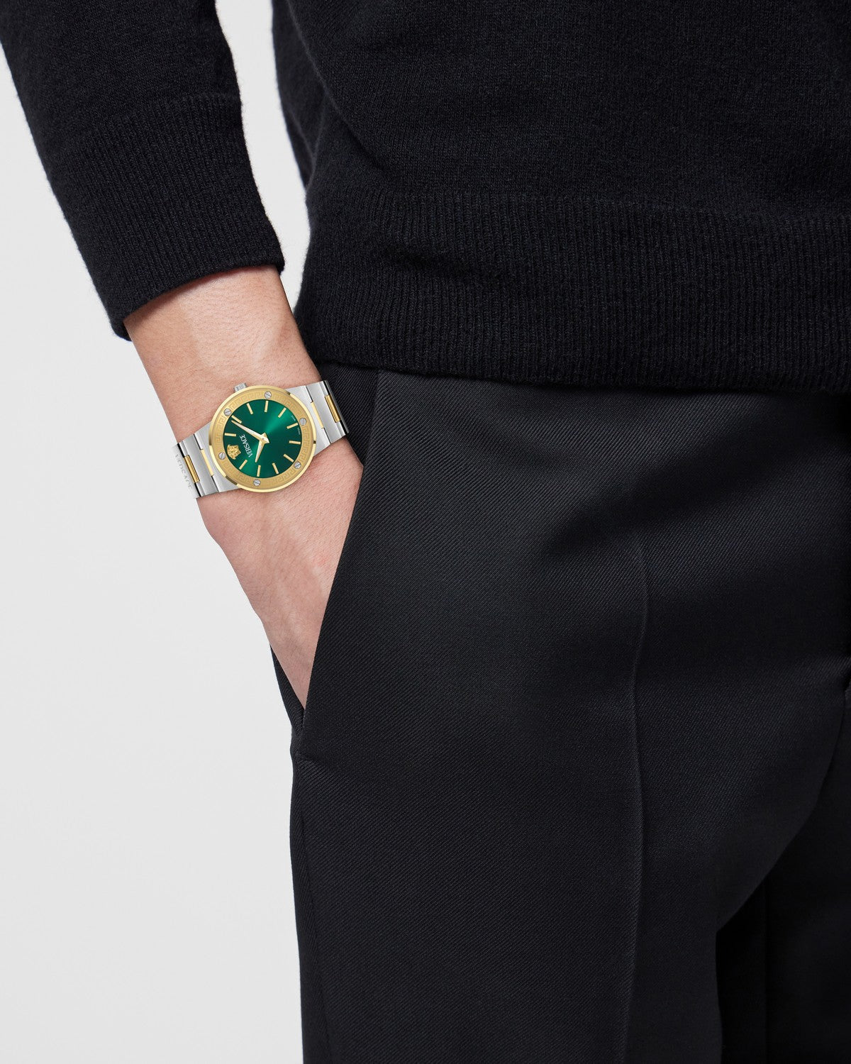 Versace Men’s Greca Logo Aereo 38 mm Green Dial Bracelet Watch VE5Q00526