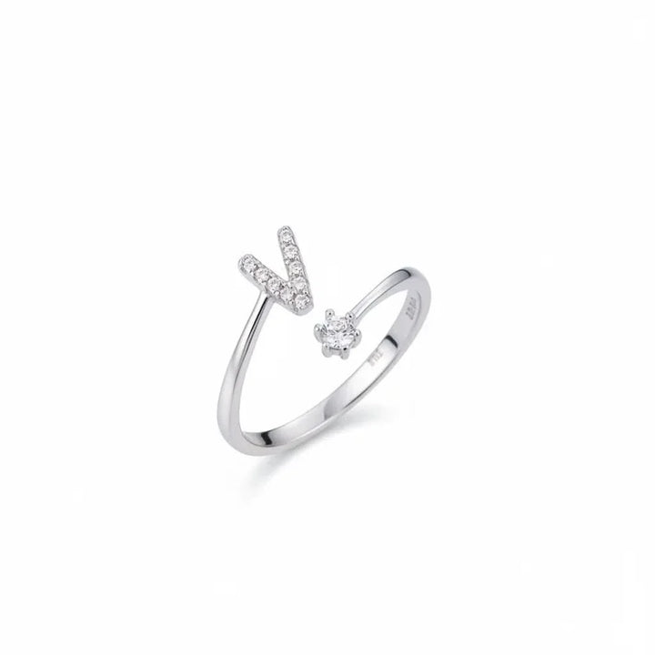 Diamond Initial Letter Silver Ring