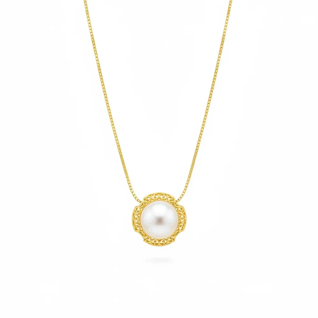 Vintage Engraved Pearl Pendant Necklace
