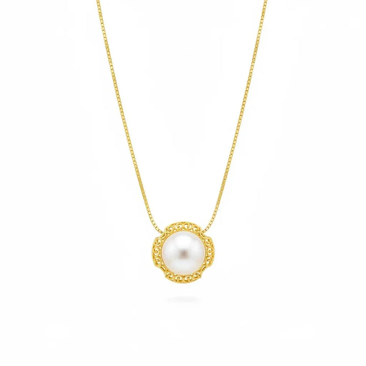 Vintage Engraved Pearl Pendant Necklace