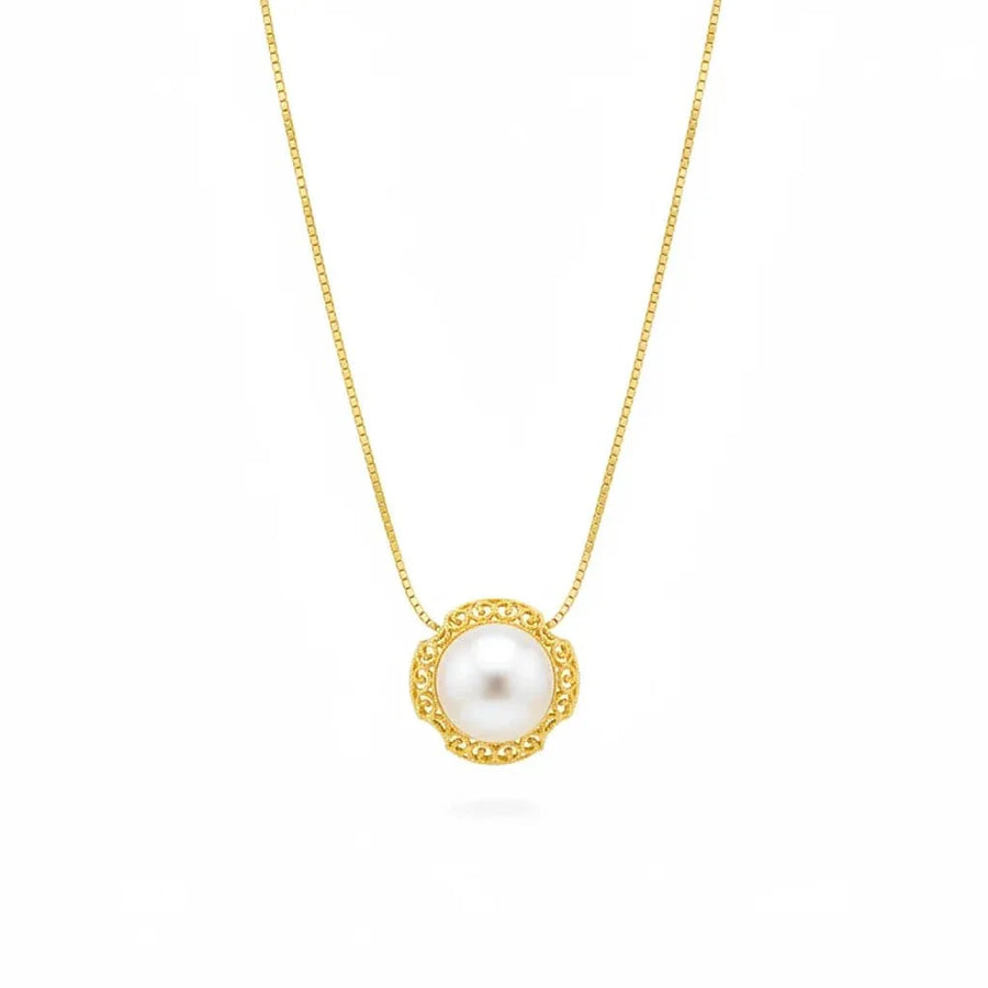Vintage Engraved Pearl Pendant Necklace