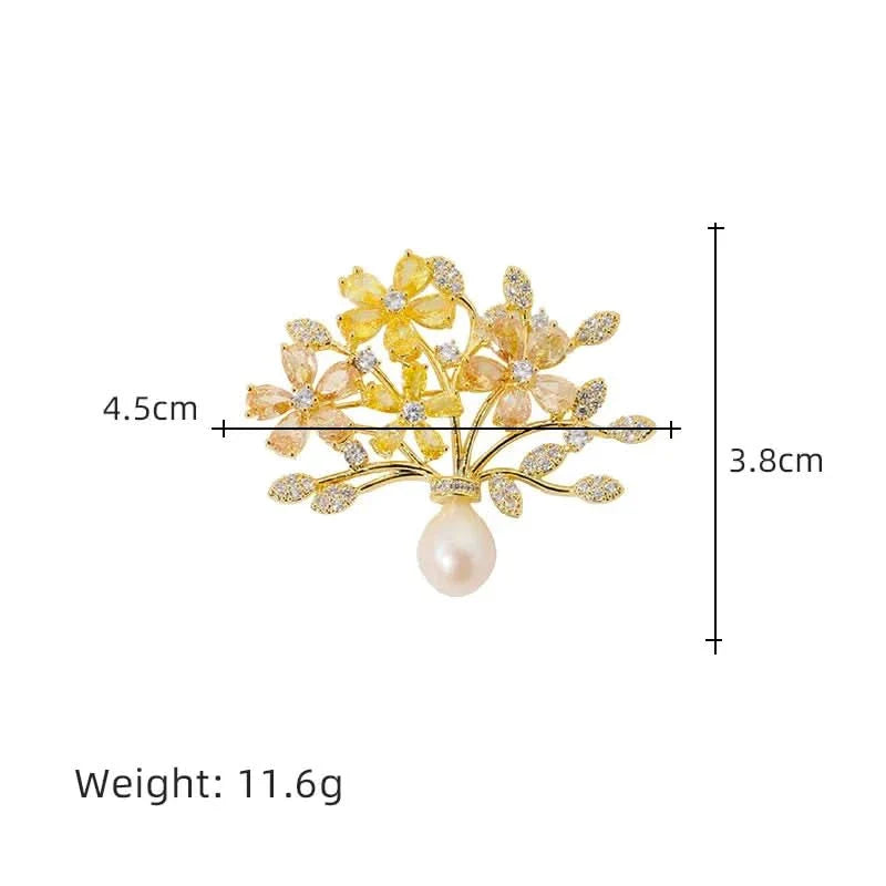 Vintage Floral Zircon and Pearl Brooch