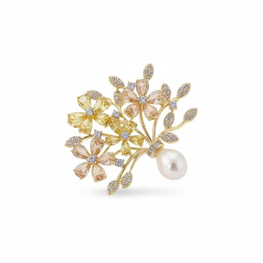 Vintage Floral Zircon and Pearl Brooch