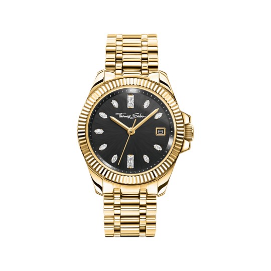 Divine Gold-Coloured Black Face Women's Watch WA0431-291-207