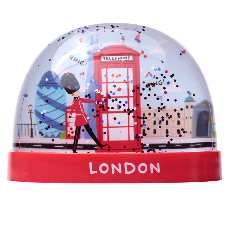 London Souvenir Red Telephone Box & Guardsman Large Glitter Snow Storm WB23