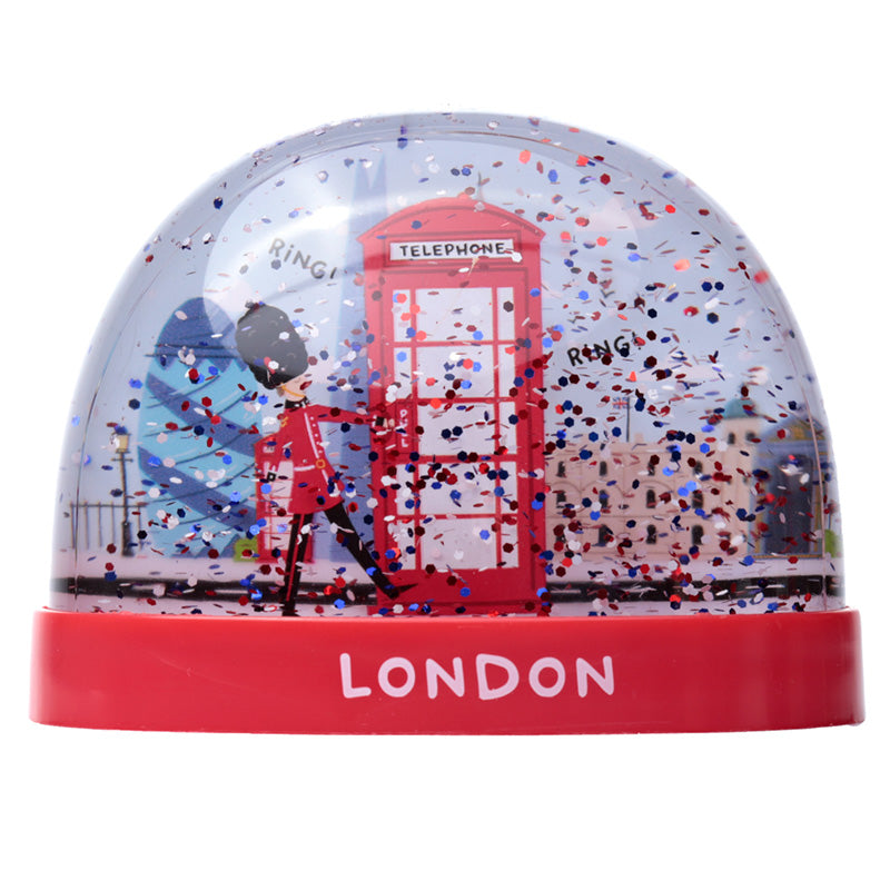 London Souvenir Red Telephone Box & Guardsman Large Glitter Snow Storm WB23