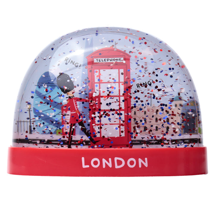 London Souvenir Red Telephone Box & Guardsman Large Glitter Snow Storm WB23