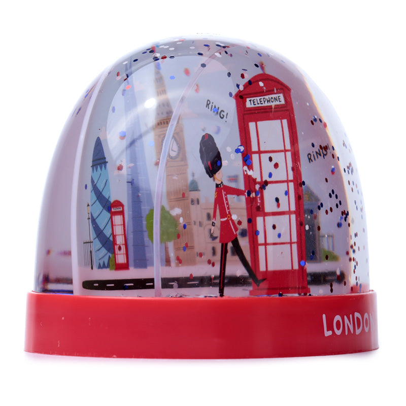 London Souvenir Red Telephone Box & Guardsman Large Glitter Snow Storm WB23