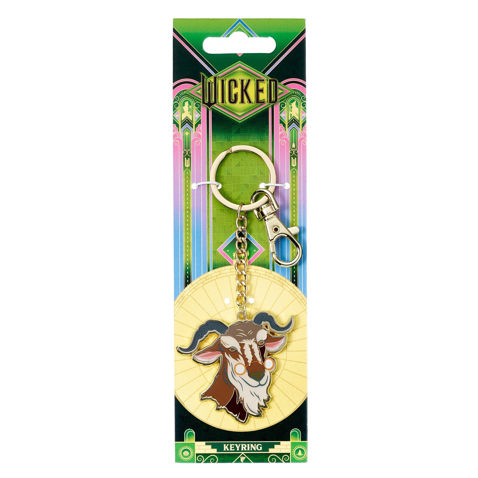 Keychain with goat design on a 'Wicked' branded card