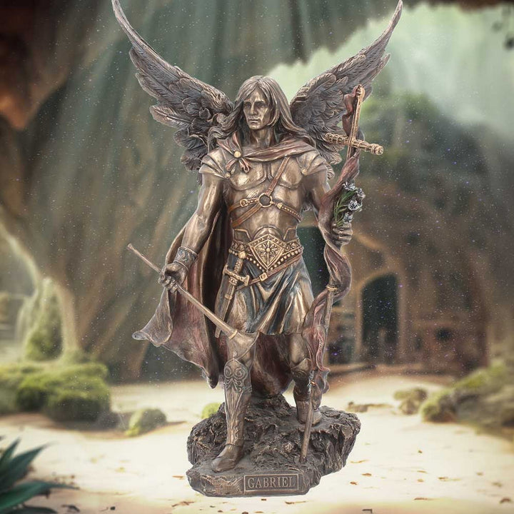 Bronzed Archangel Gabriel With Staff Religious Figurine 33.5cm WH20087