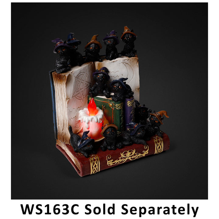 Witches Magical Black Cat & Wise Old Magical Owl World Figure LED Display Stand WS163B