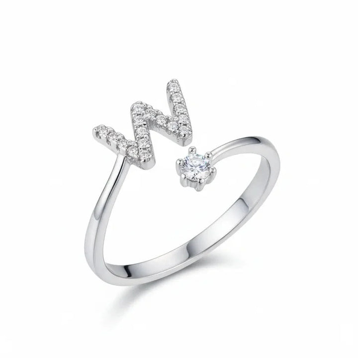 Diamond Initial Letter Silver Ring