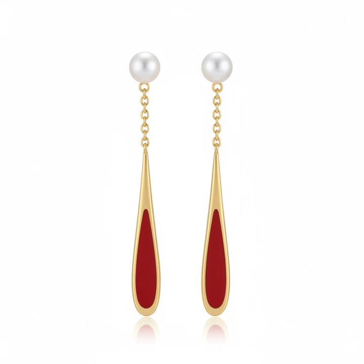 Waterdrop Red Drip Glaze Pearl Earrings