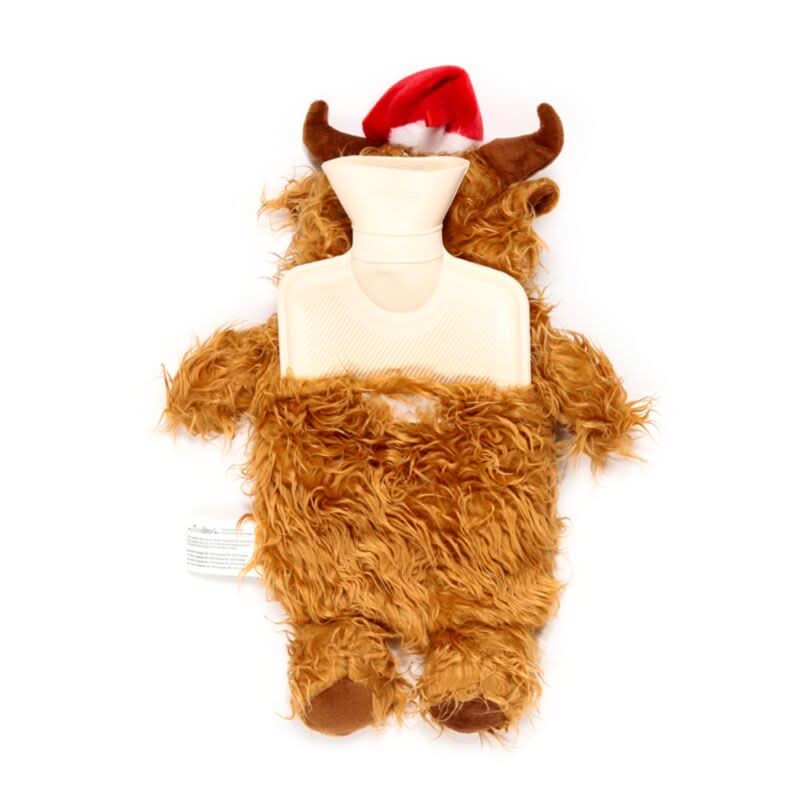 Christmas Highland Coo Cow 650ml Hot Water Bottle with Plush Cover XWARM124
