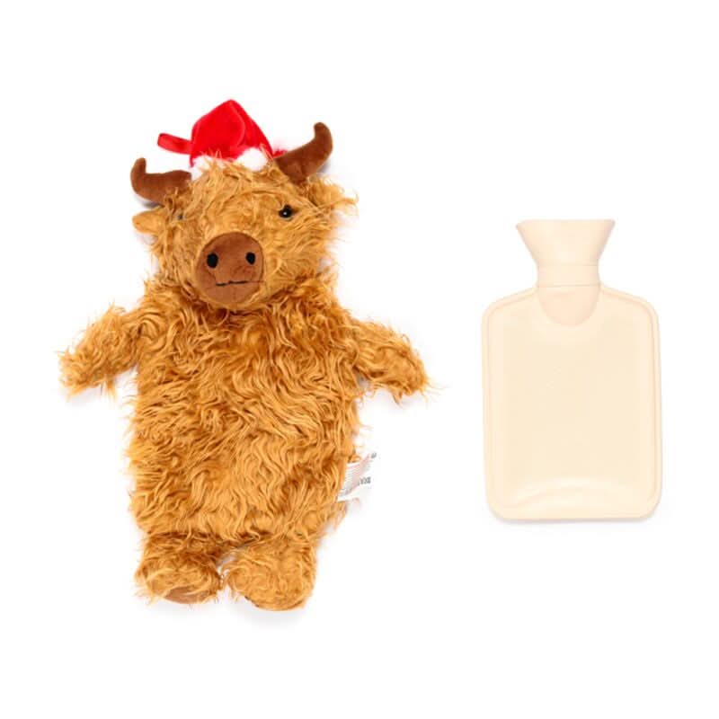 Christmas Highland Coo Cow 650ml Hot Water Bottle with Plush Cover XWARM124