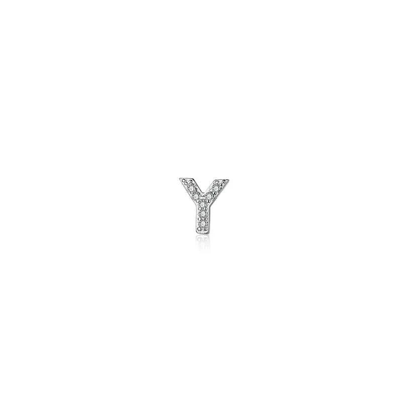 Diamond Letter Initial Silver Stud Earring- a pair