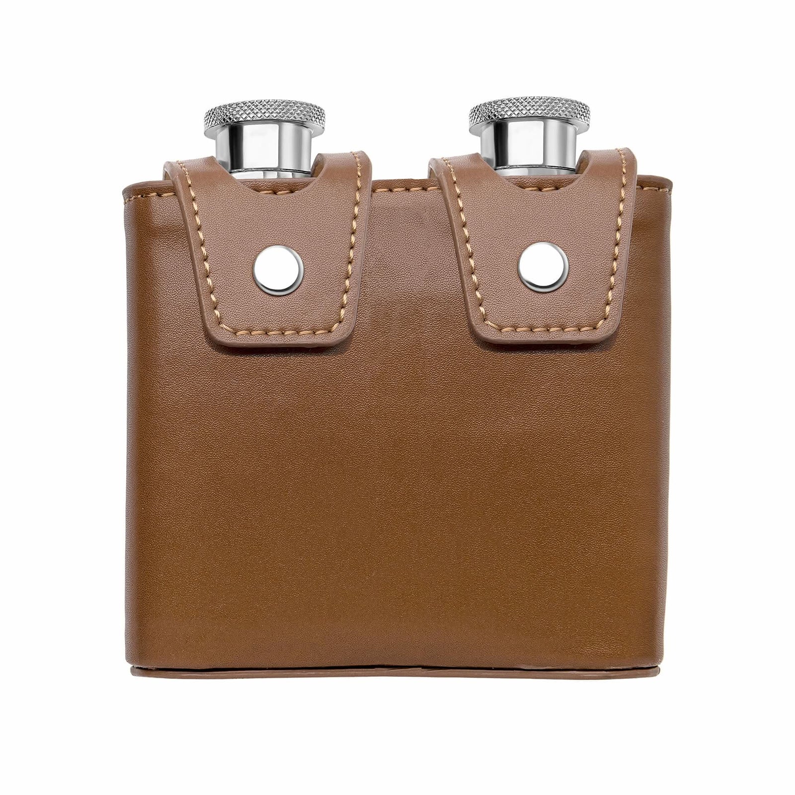 Stainless Steel Double Mini Brown Leather Hip Flask Y439
