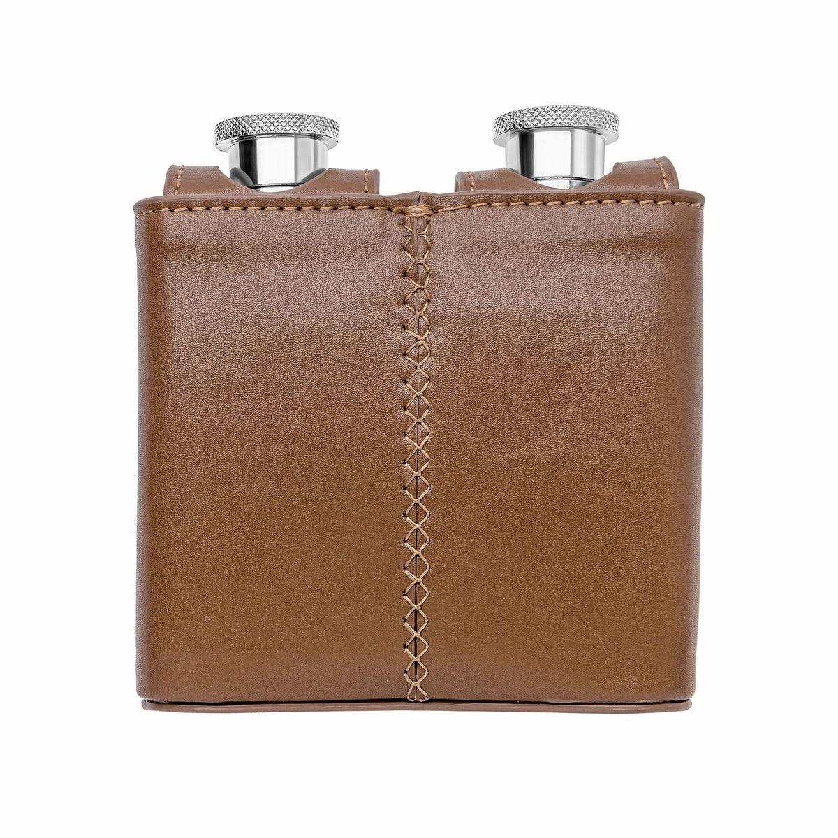 Stainless Steel Double Mini Brown Leather Hip Flask Y439