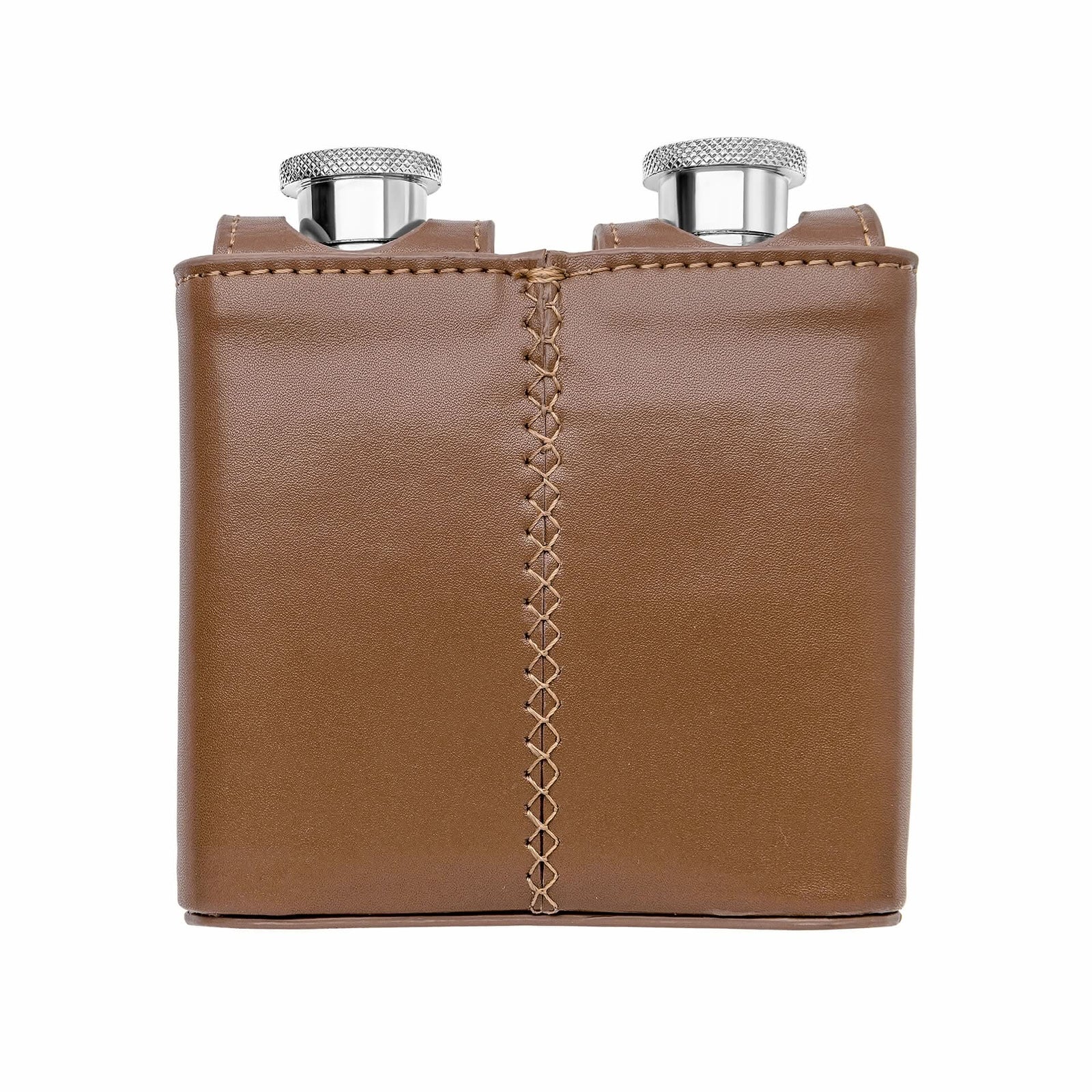 Stainless Steel Double Mini Brown Leather Hip Flask Y439