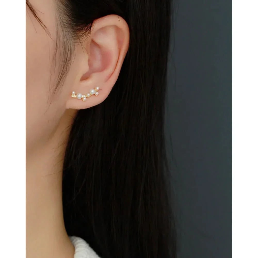 Minimalist Freshwater Pearl Climber Earrings