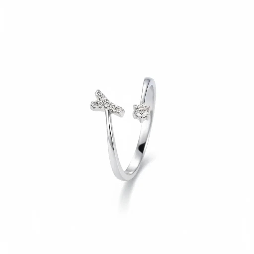 Diamond Initial Letter Silver Ring