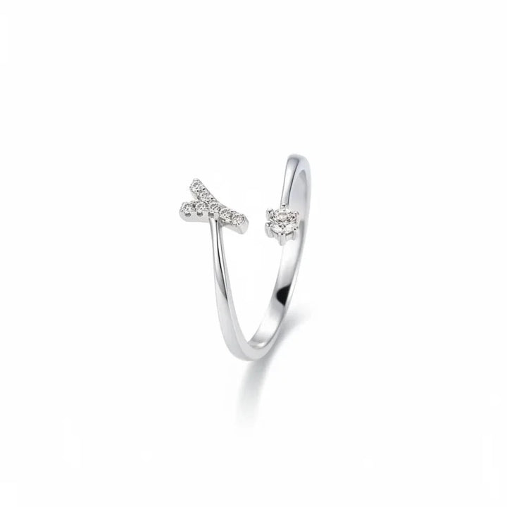 Diamond Initial Letter Silver Ring