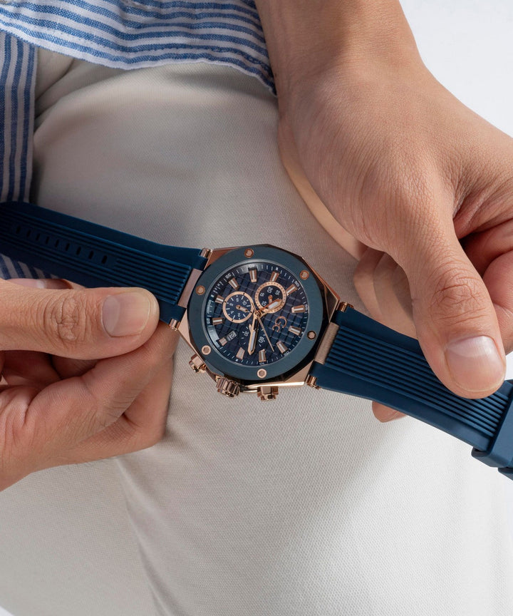 GC Sportchic Mens Blue & Rose Gold Tone Watch Z18006G7MF