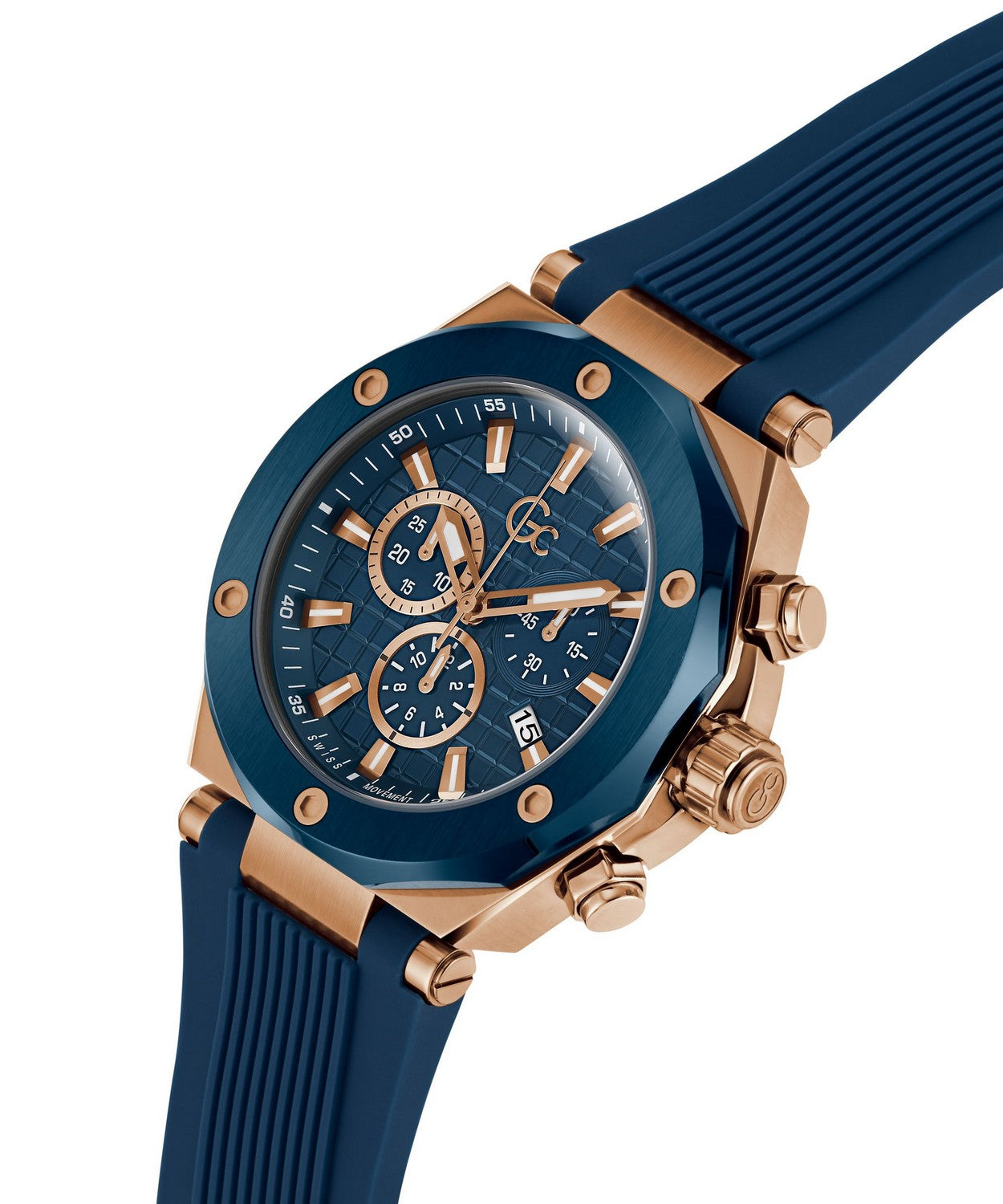 GC Sportchic Mens Blue & Rose Gold Tone Watch Z18006G7MF