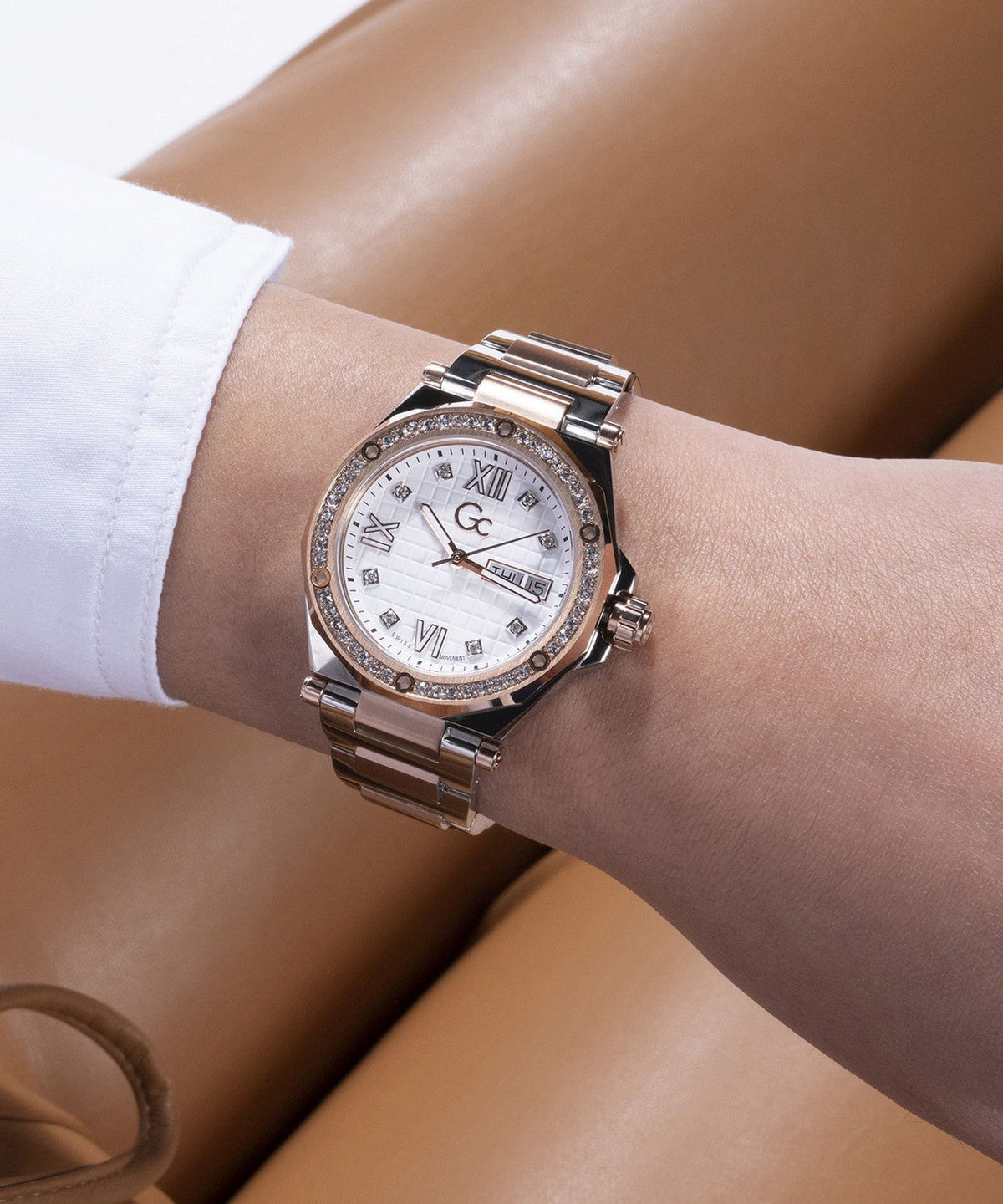 GC Sportchic Womens Silver & Rose Gold Tone Watch Z20002L1MF