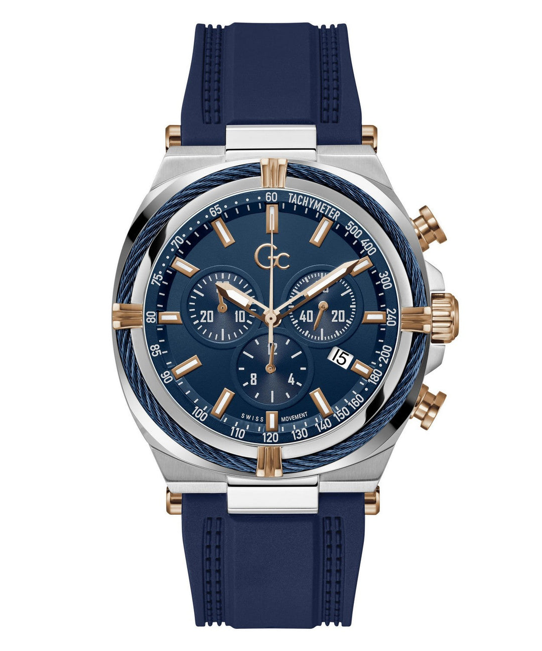 GC Sportchic Mens Silver & Rose Gold And Blue Tone Watch Z32003G7MF