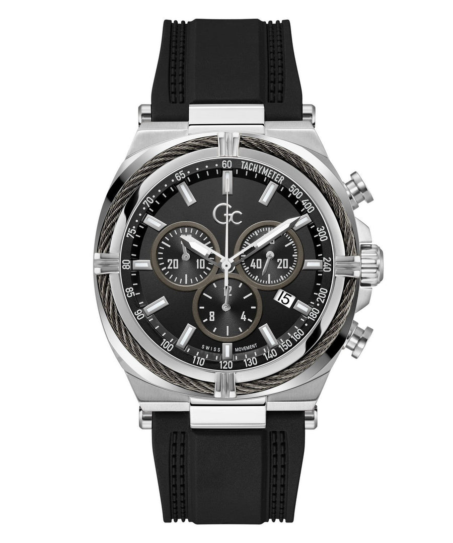 GC Sportchic Mens Silver & Gun-Metal And Black Tone Watch Z32007G2