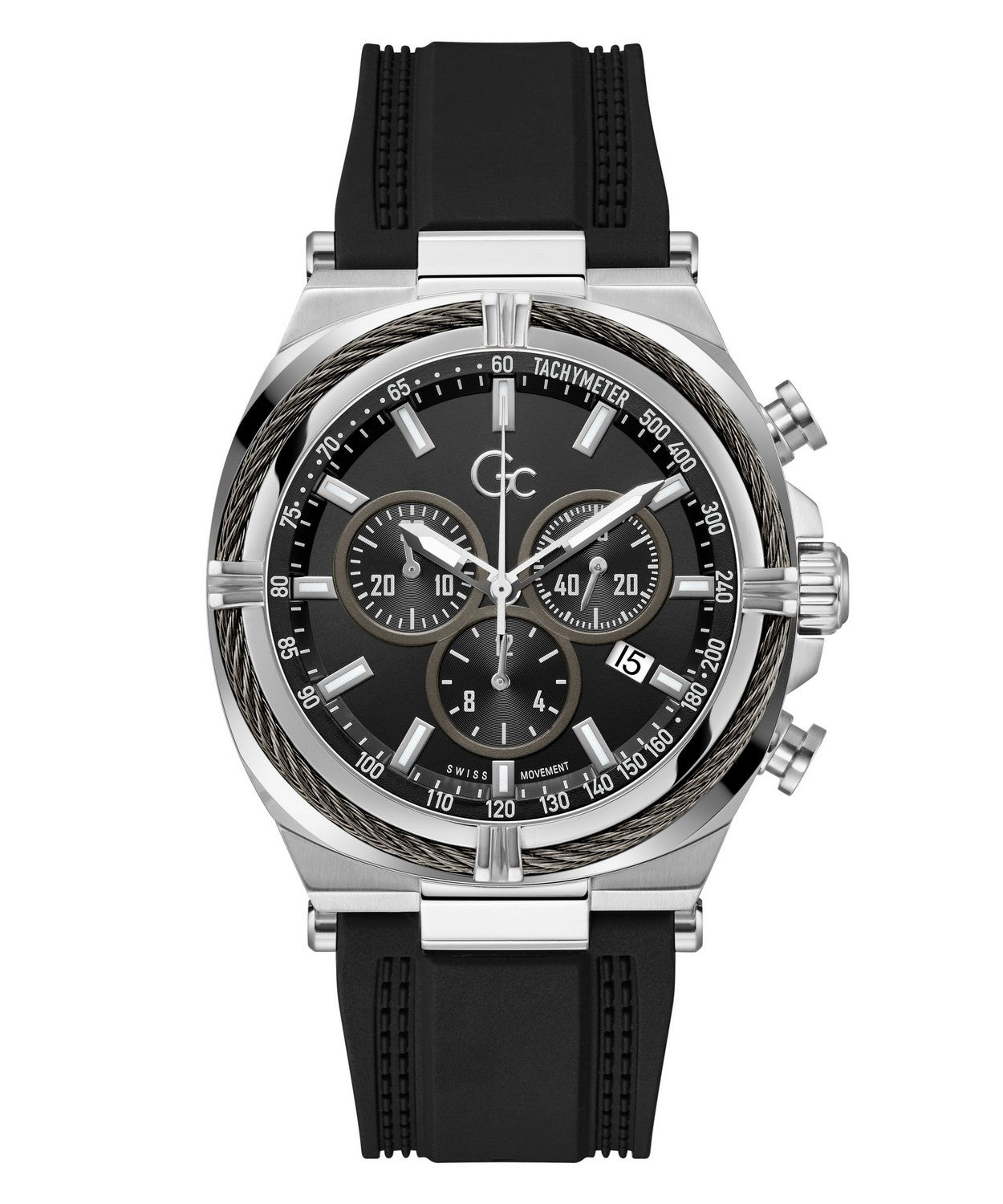 GC Sportchic Mens Silver & Gun-Metal And Black Tone Watch Z32007G2