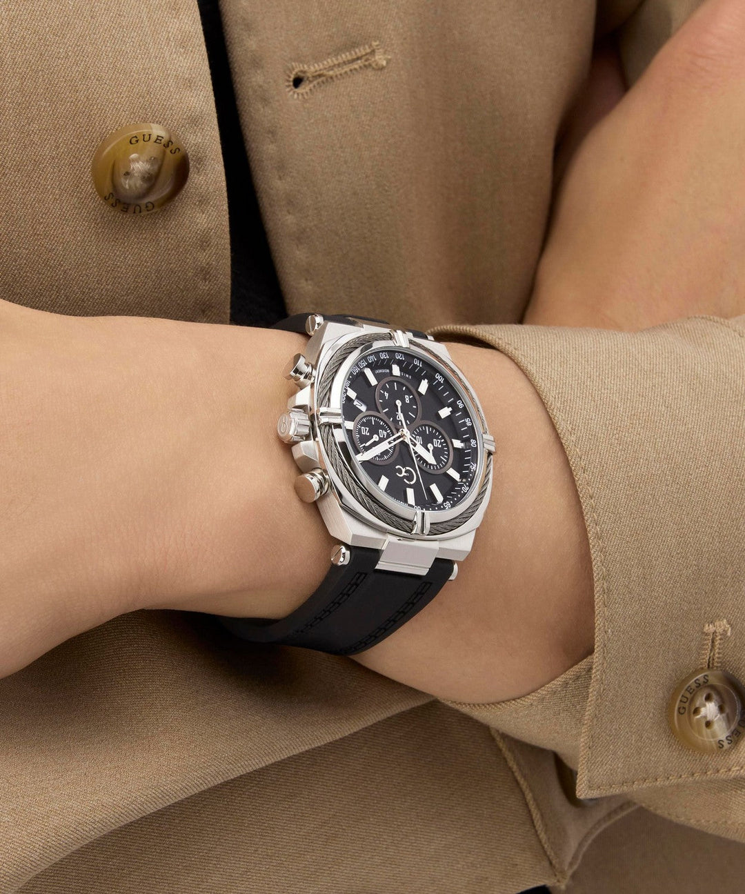 GC Sportchic Mens Silver & Gun-Metal And Black Tone Watch Z32007G2