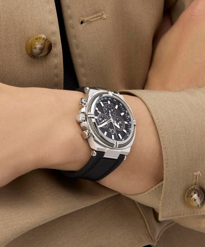 GC Sportchic Mens Silver & Gun-Metal And Black Tone Watch Z32007G2