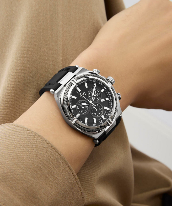 GC Sportchic Mens Silver & Gun-Metal And Black Tone Watch Z32007G2