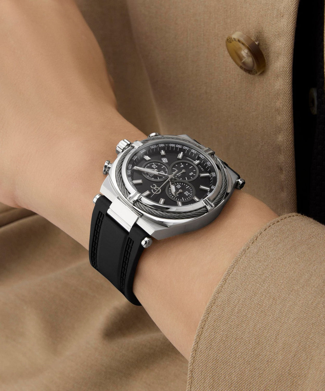 GC Sportchic Mens Silver & Gun-Metal And Black Tone Watch Z32007G2