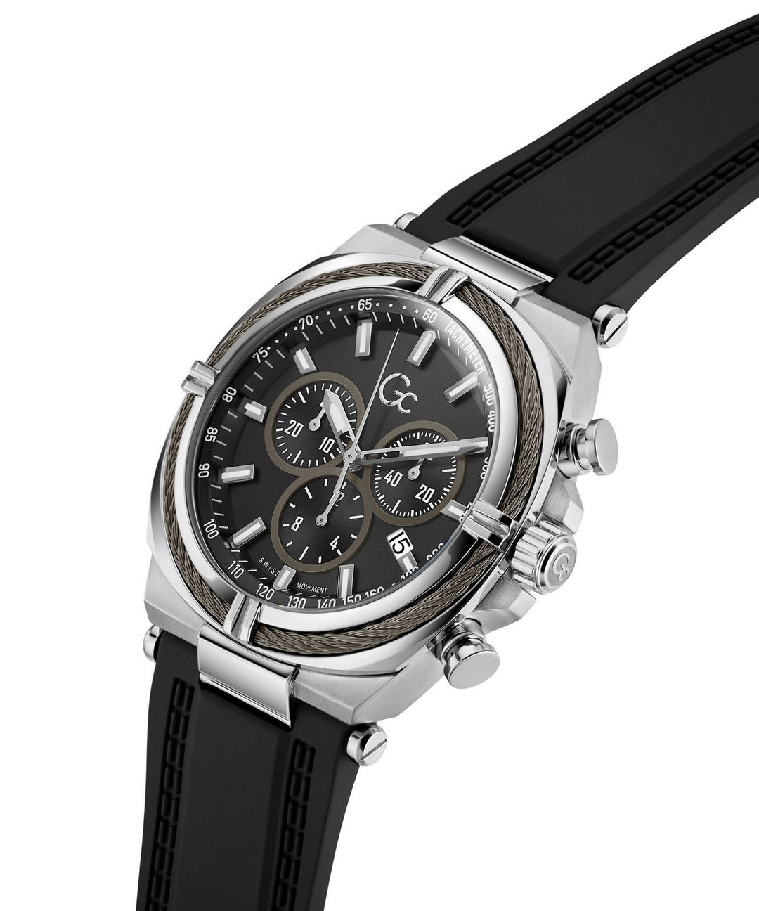 GC Sportchic Mens Silver & Gun-Metal And Black Tone Watch Z32007G2