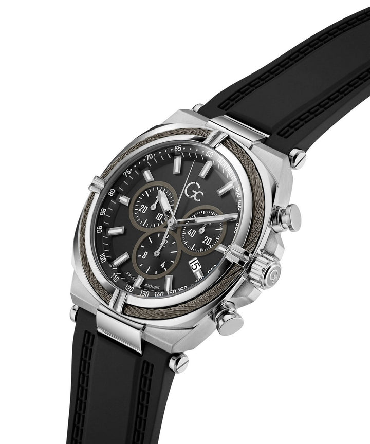 GC Sportchic Mens Silver & Gun-Metal And Black Tone Watch Z32007G2